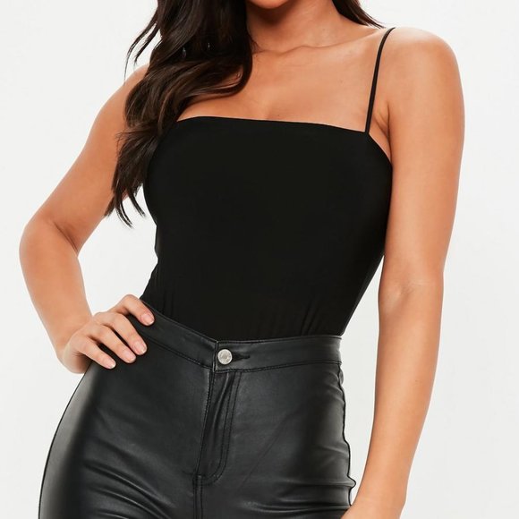 Missguided Black Slinky Straight Neck Bodysuit